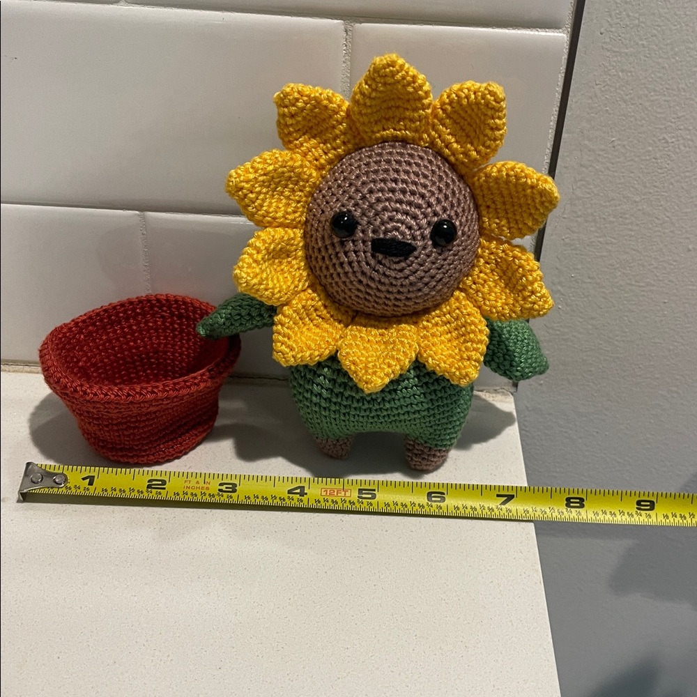 Flower Child Sunflower Bear Hand Crafted Figure and Pot Amigurumi Crochet Decor - Picture 11 of 13